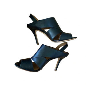 Aerin Cambel Black Cambel Slingback Open Toe High Heel Leather Shoes